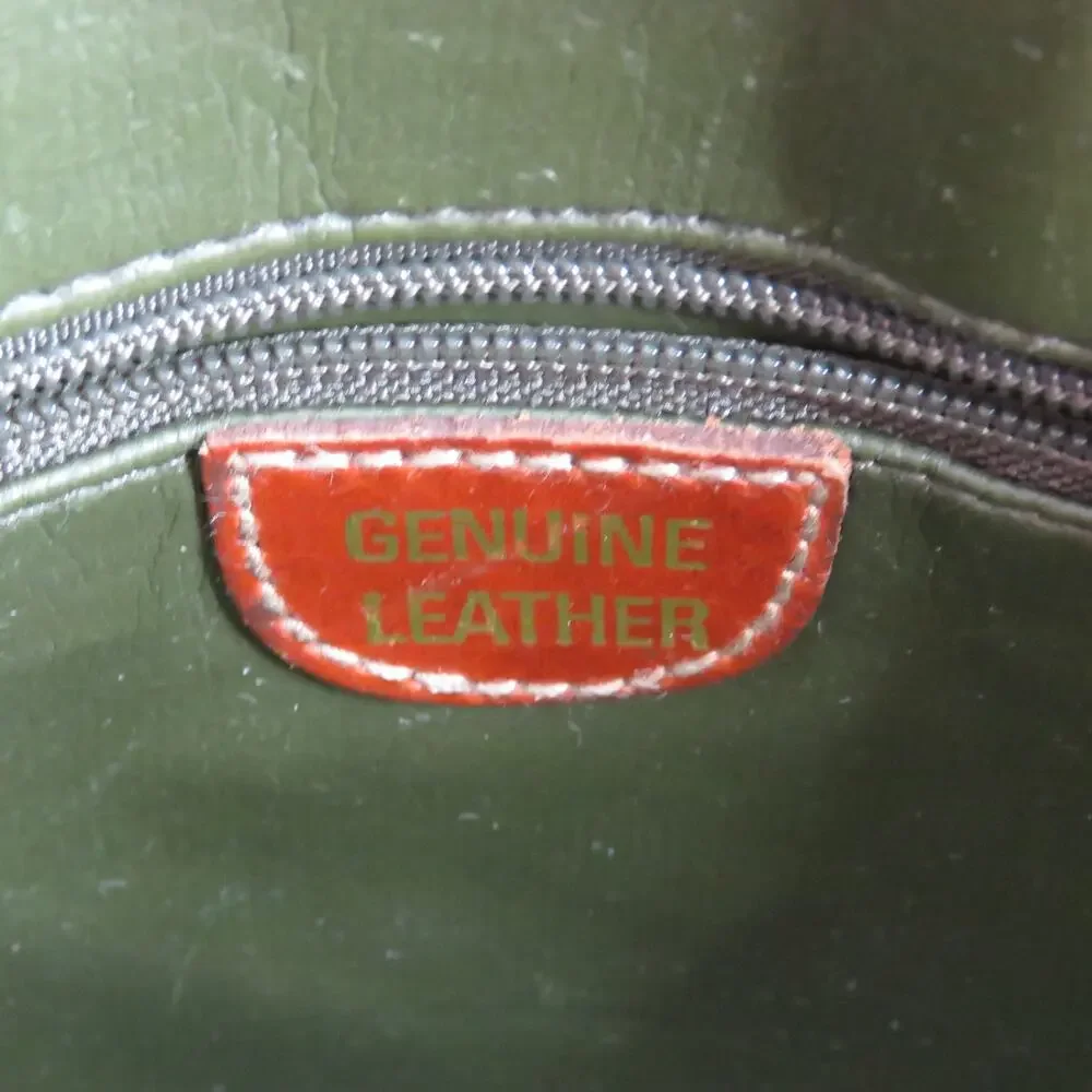1980s Vintage Olive Green Genuine Leather Satchel Crossbody Bag Retro
